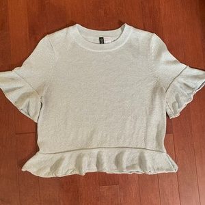 Silver Metallic Cropped Peplum Shirt